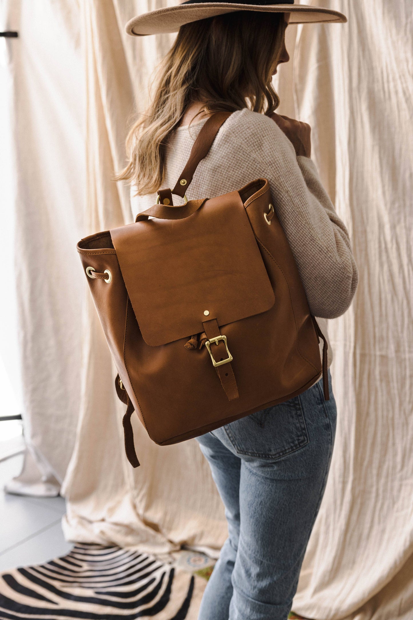 *Pre-order*
Leather Drawstring Backpack