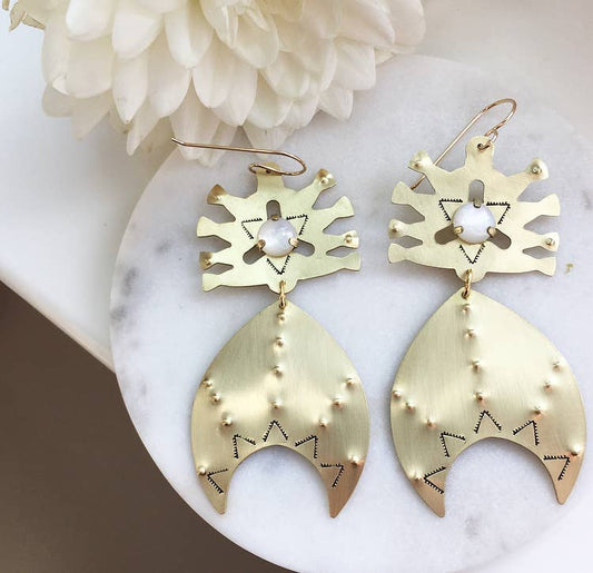 MOTHER Stamped Brass Earrings  Mother of Pearl