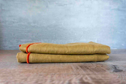 100% Linen Green (Haystack) Cloth Dinner Napkins - Set of 2